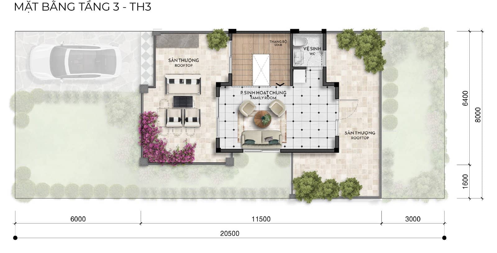 Mặt bằng tầng 3 TH3