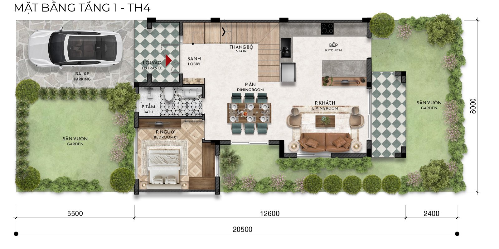 Mặt bằng tầng 1 TH4-01A